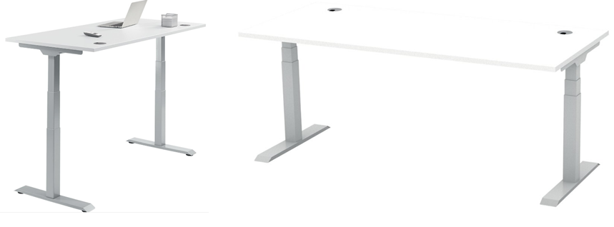 "Manager's Desk" | Sitz-/Stehschreibtisch FLEX MODUL, (H x B x T) 600-1255 x 1800 x 800 mm, T-/C-Fuß-Gestell, höhenverstellbar, weiß/silber